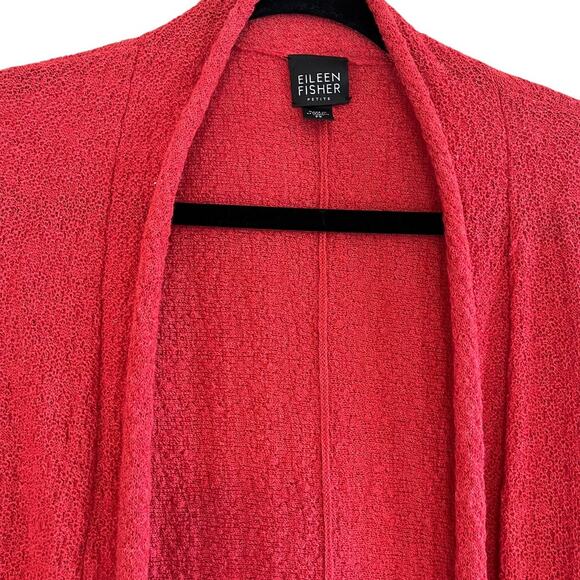 Eileen Fisher Italian Yarn 100% Wool Peplum Open Front Cardigan Sweater Red PS - Picture 3 of 7
